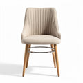 Upholstered dining chair with wooden legs and chrome footrest in beige 45 x 50 x 85cm