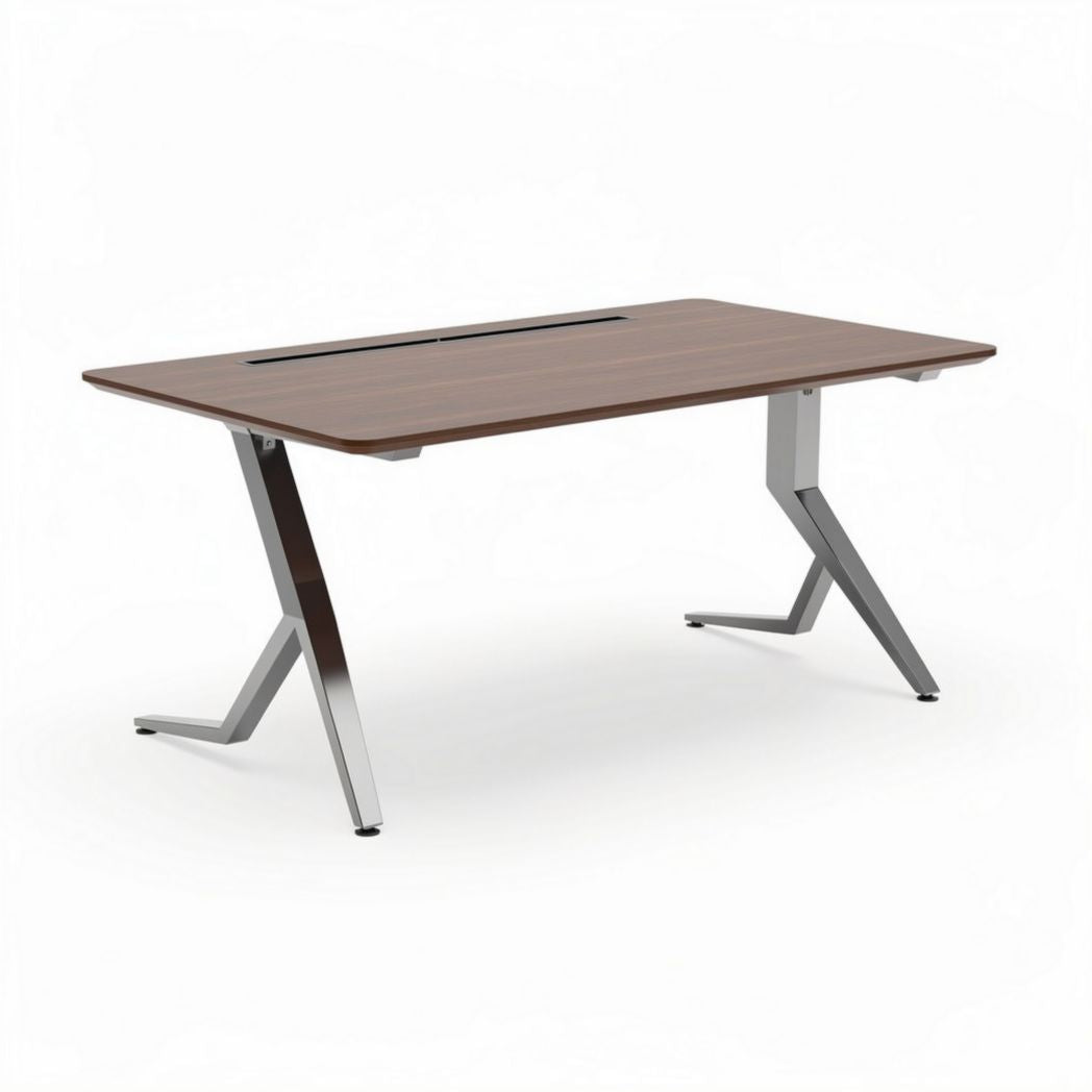 Wooden office desk with metal frame and cable management 140 x 70 x 75cm
