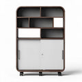 Wooden mobile storage cabinet with open shelves and cabinet doors 100 x 40 x 150cm