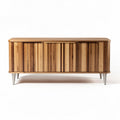 Wooden sideboard with sliding doors natural finish and metal legs 60 x 30 x 20 inches