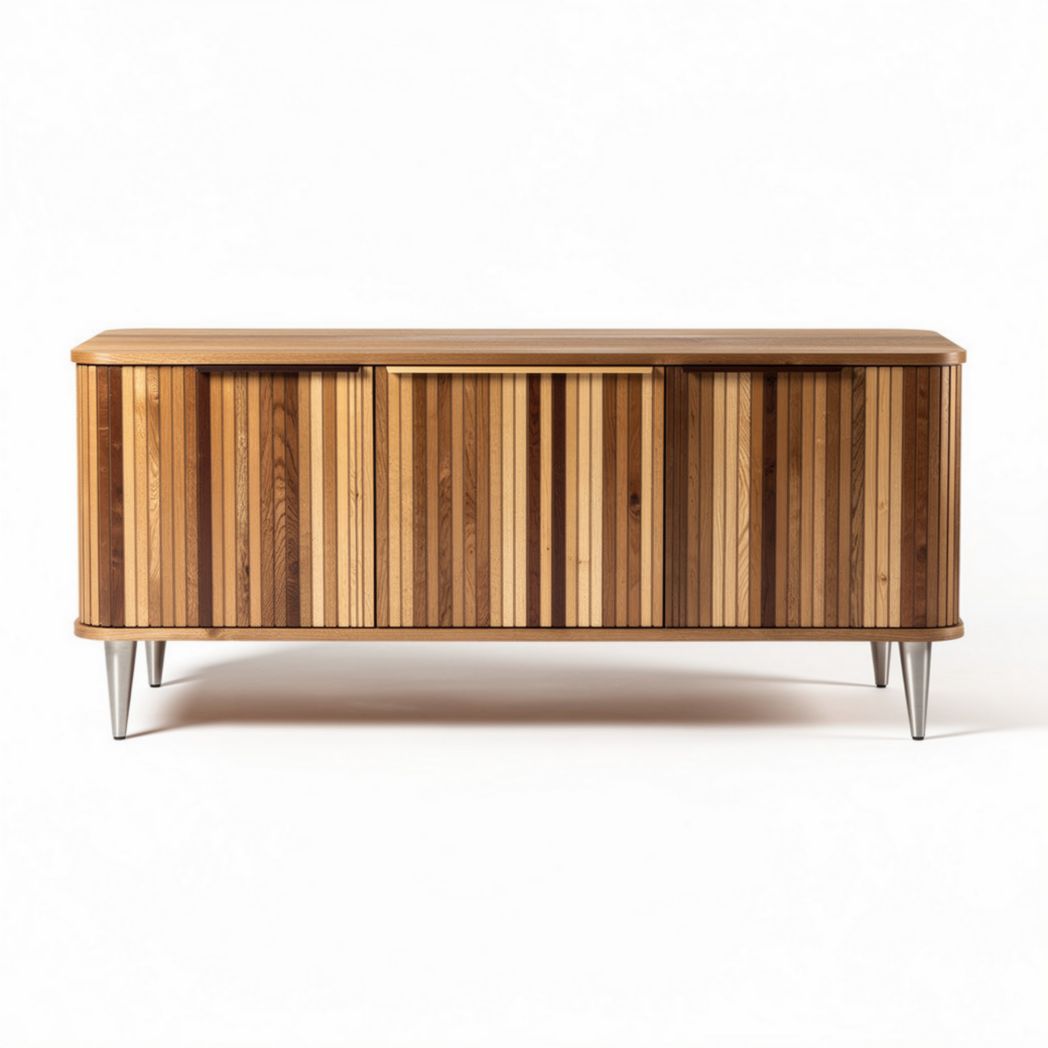 Wooden sideboard with sliding doors natural finish and metal legs 60 x 30 x 20 inches