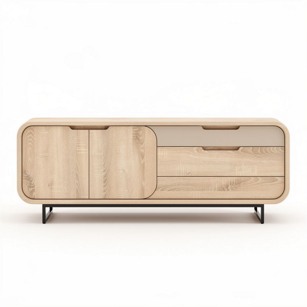 Wooden media console with storage drawers and modern design 150 x 40 x 50cm