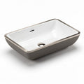 Ceramic undermount bathroom sink in white with brushed bronze trim 40 x 25 x 15cm