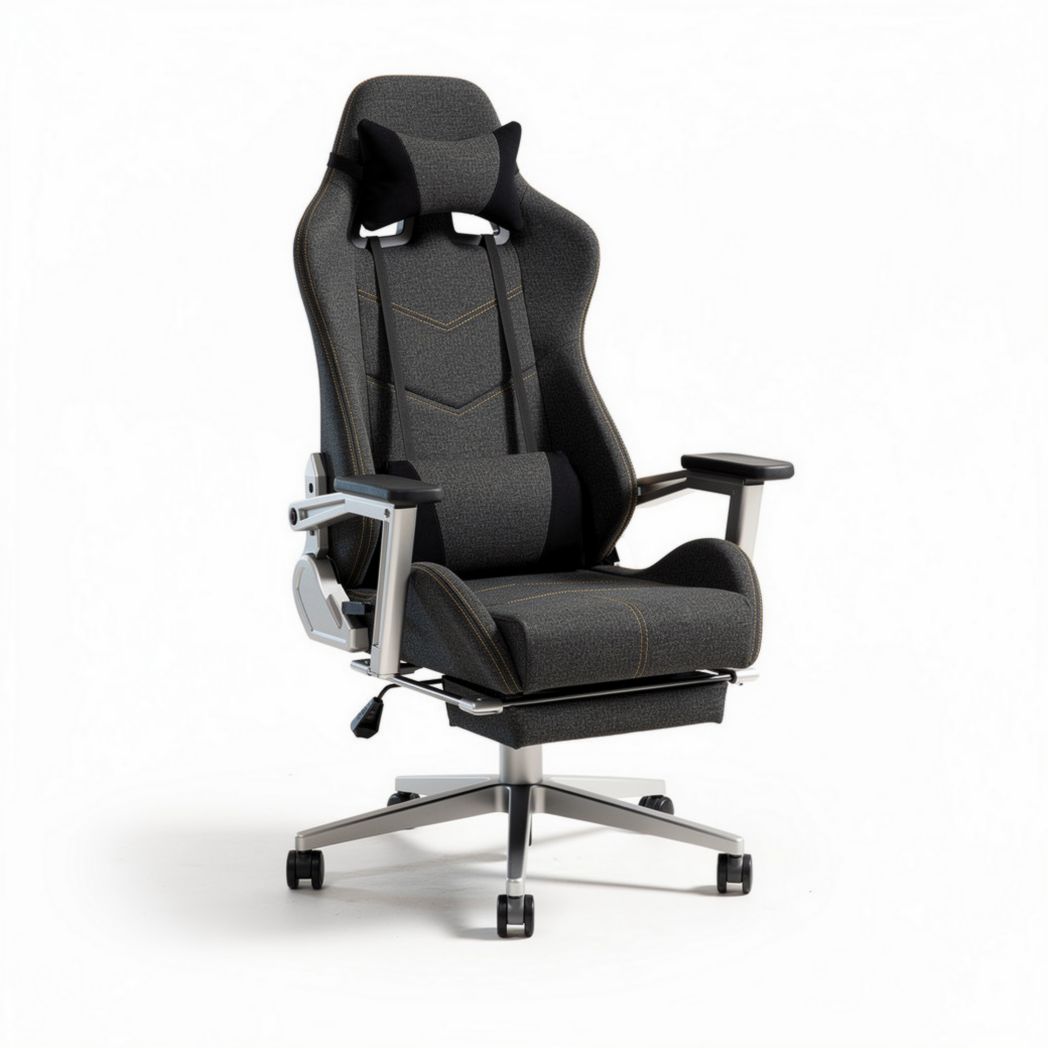 Ergonomic gaming chair with adjustable height and armrests in gray fabric