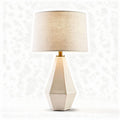 Geometric white table lamp with fabric shade and gold accents 30 x 30 x 50cm