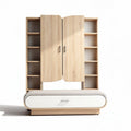 Wooden storage cabinet with cushioned seating in natural finish 150 x 120 x 40cm