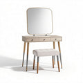 Vanity table with mirror and storage drawers in beige wood finish 120 x 45 x 150cm
