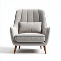Modern accent chair in gray fabric with blue piping and wooden legs 80 x 80 x 90cm